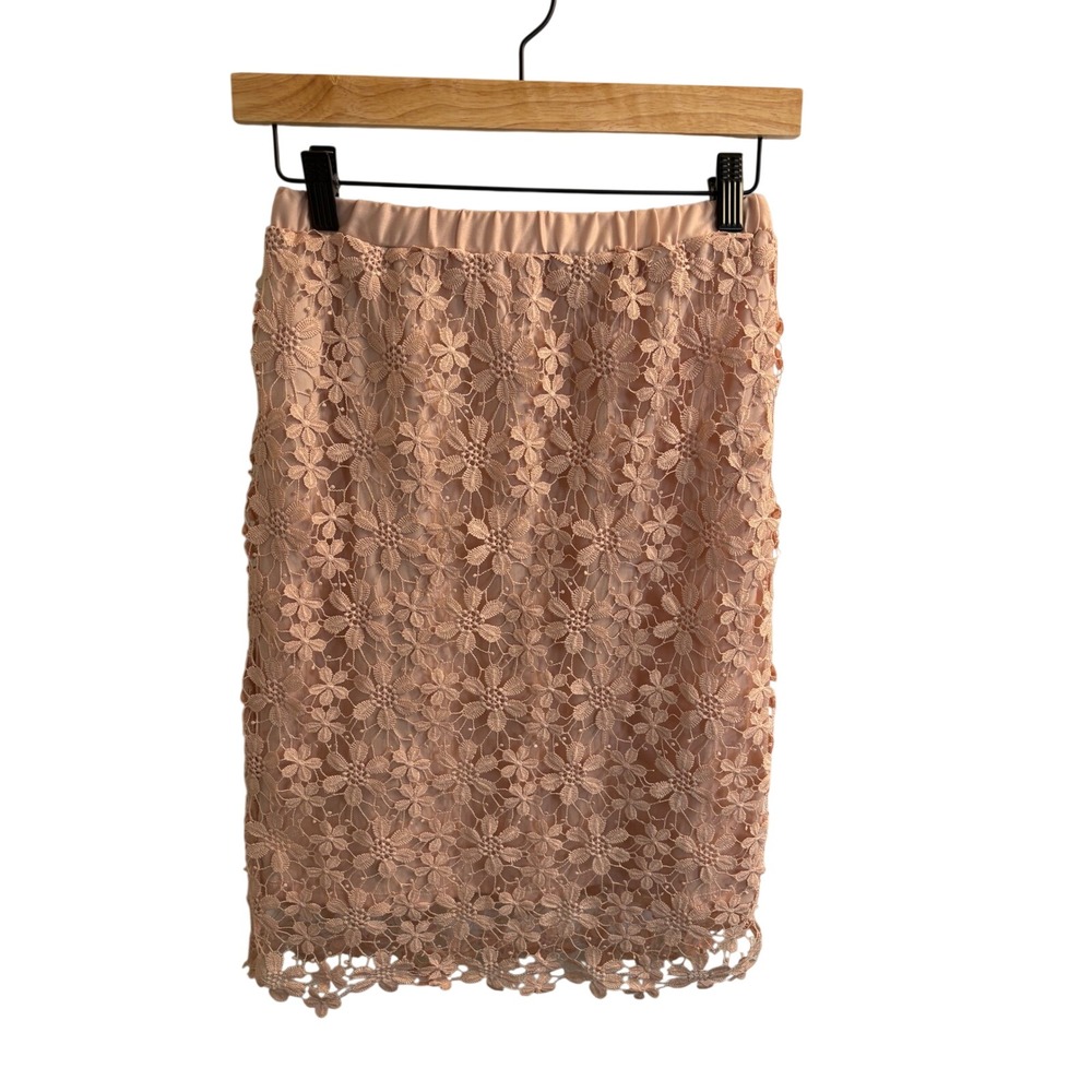 Adiva Women Pink Floral Lace Pencil Skirt Elastic Waist B2J1598B358AN XS